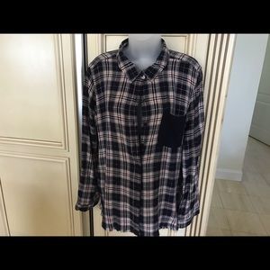 Plaid button front top